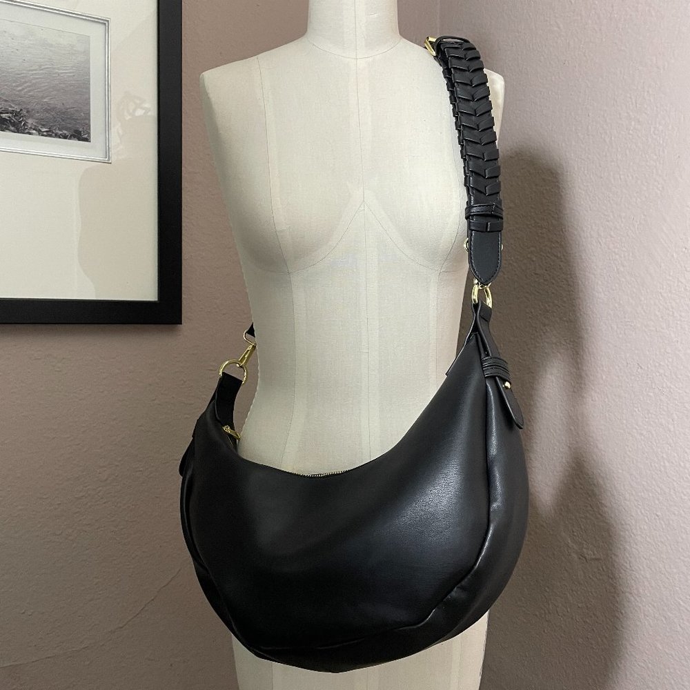 BLACK HOBO BAG FAUX LEATHER